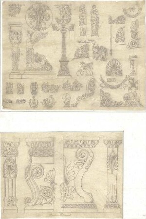Zocher, Ernst; Rom - Vatikan (Italien); Ornamente und figürliche Zeichnungen, aus den Vatikanischen Museen - Blattornamente u. figürliche Abbildungen (Ansichten)