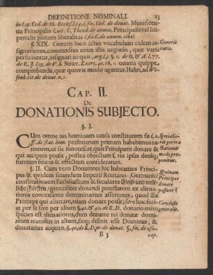 Cap. II. De Donationis Subjecto.