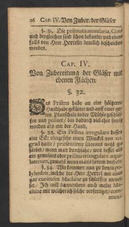 Cap. IV. Von Zubereitung der Gläser mit ebenen Flächen