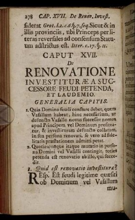 Caput XVII. De Renovatione Investituræ A Successore Feudi Petenda, Et Laudemio.