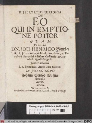 Dissertatio Iuridica De Eo Qui In Emptione Potior