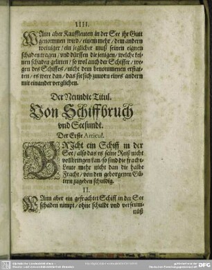 Der Neundte Titul. Von Schiffbruch und Seefundt