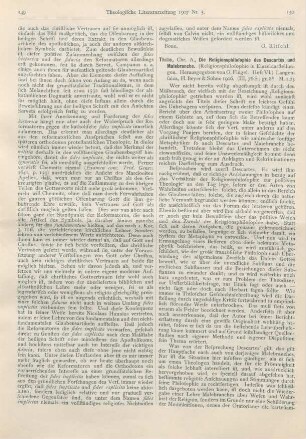 150-151 [Rezension] Thilo, Chr. A., Die Religionsphilosophie des Descartes und Malebranche