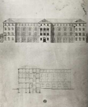 Entwurf für ein Hospital: Fassade mit Mittelrisalite und Seitenrisaliten