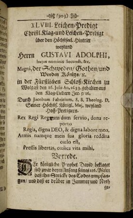 XLVIII. Herrn Gustavi Adolphi ... Magni, der Schweden/ Gothen/ und Wenden Königs/ [et]c.