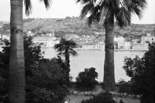 Trogir: Palmenhain mit Blick über den Trogir-Kanal nach Ciovo