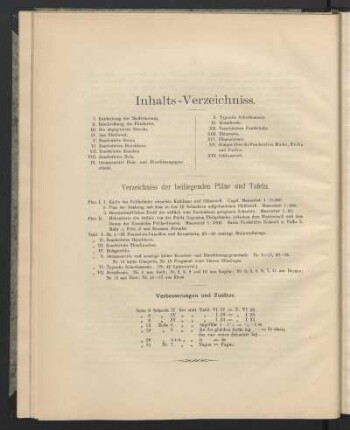 Inhalts-Verzeichniss. Verzeichniss der beiliegenden Pläne und Tafeln.