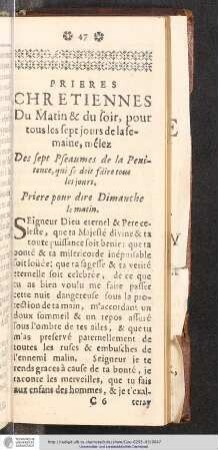 Prieres Chretiennes Du Matin & du soir, pour tous les sept jours de la semaine, mélez