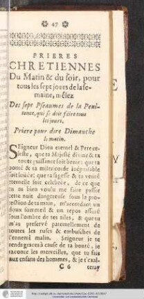 Prieres Chretiennes Du Matin & du soir, pour tous les sept jours de la semaine, mélez