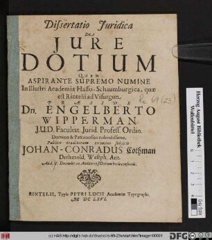 Dissertatio Iuridica De Iure Dotium