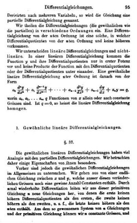 1. GEWÖHNLICHE LINEARE DIFFERENTIALGLEICHUNGEN - §.37. Die willkürlichen Constanten des Integrals, das vollständige Integral.