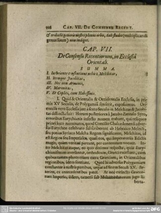 Caput VII. De Consensu Recentiorum, in Ecclesia Orientali