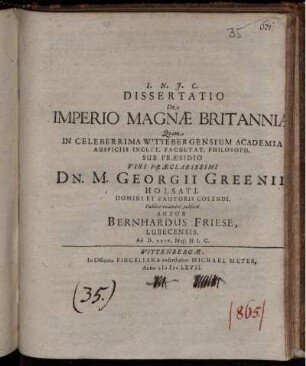 Dissertatio De Imperio Magnae Britanniae