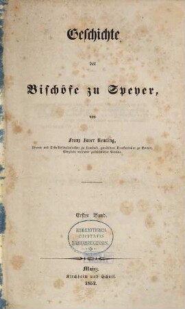 Geschichte der Bischöfe zu Speyer, 1