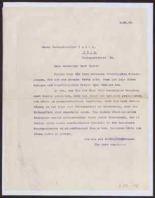 Schreiben an Gartendirektor Encke (Brief)