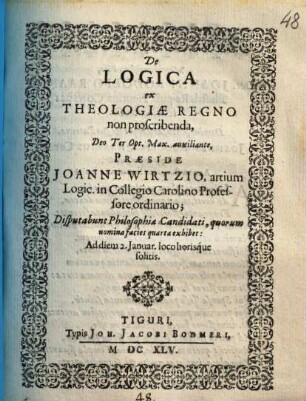De logica ex theologiae regno non proscribenda