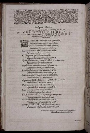 In Opera Historica, Reverendi, Clarissimique Viri: Dn. Christophori Helvici, SS. Theologiae Doctoris, Et Professoris in Academia Giessena, Collegae & Amici sui desideratissimi