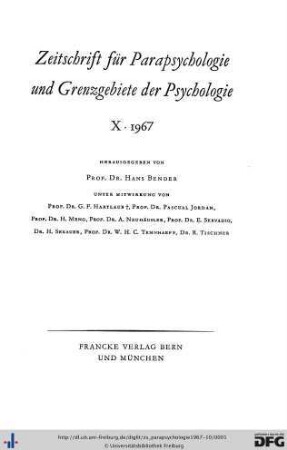 Band 10: Zeitschrift für Parapsychologie und Grenzgebiete der Psychologie