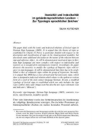 Ikonizität und Indexikalität im gebärdensprachlichen Lexikon – Zur Typologie sprachlicher Zeichen