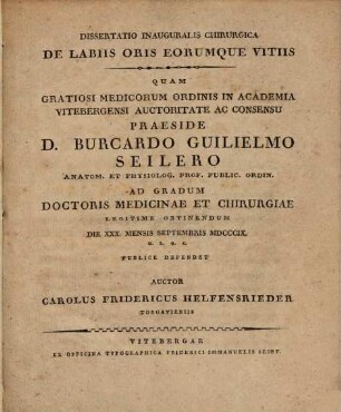 Diss. inaug. chir. de labiis oris eorumque vitiis