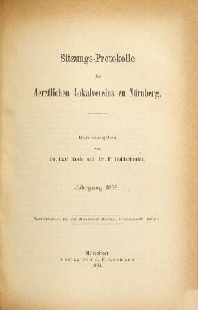 Sitzungs-Protokolle des Ärztlichen Lokalvereins zu Nürnberg. 1893
