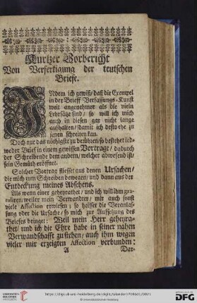 Kurtzer Vorbericht von Verfertigung der teutschen Briefe
