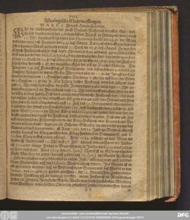 VIII. Astrologische Muhtmassungen. Marci Freund Haubt-Calender.