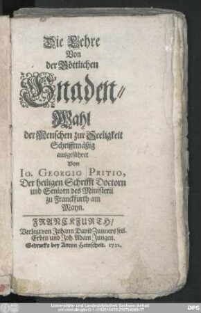 Die Lehre Von der Göttlichen Gnaden-Wahl der Menschen zur Seeligkeit
