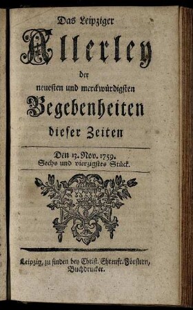 Den 13. Nov. 1759. Sechs und vierzigstes Stück.