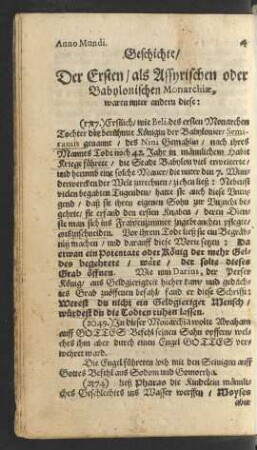 Geschichte/ Der Ersten/ als Assyrischen oder Babylonischen Monarchiae, waren unter andern diese: