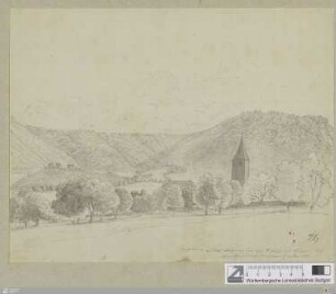 Verfallenes Schloss Sulzburg und der Eichberg im Lenninger Thal : gez. im Pfarrgarten zu U. Lenningen 30. Jun. 1802