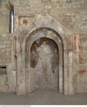 Reste eines Freskenzyklus, Segnender Christus mit zwei Heiligen
