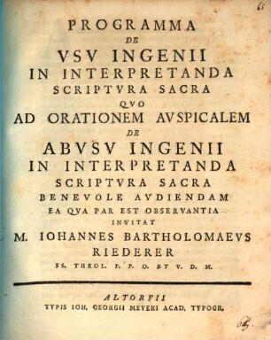 Programma De Vsv Ingenii In Interpretanda Scriptvra Sacra