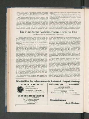 Die Hamburger Volkshochschule 1946 bis 1967