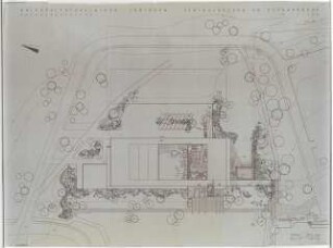 Universitätsklinikum Tübingen Grünanlage an der Zentralküche am Schnarrenberg: Lageplan mit Gartenplan und eingezeichnetem Pflanzplan Gehölze 1:200