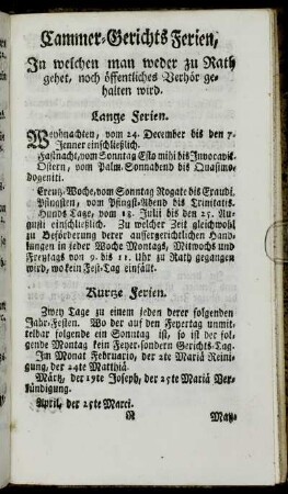 Cammer-Gerichts Ferien,[...]
