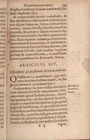Articvlvs XIV. Respondetur ad quaestionem decimam quintam.