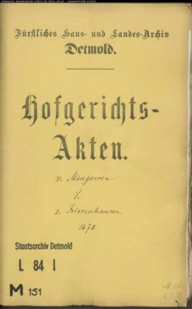 von Mengersen, Jobst, Drost zu Schwalenberg gegen Alexander Friedrich von Friesenhausen zu Maspe - Schuldforderung