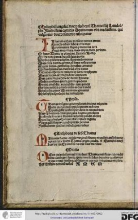 Epitaphium angelici doctoris beati Thome filii Landolphi illustrissimi comitis Aquinorum viri eruditissimi qui vulgariter doctor sanctus nuncupatur.