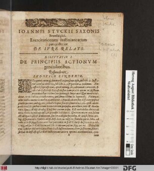 Exercitationum Iustinianearum Partis secundae quae est de Iure Relato Decas I. De Actionibus In Genere