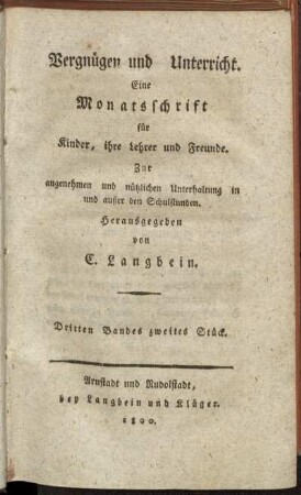Dritten Bandes zweites Stück.