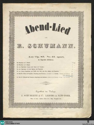 Abendlied : aus op. 85 Nr. 12 apart