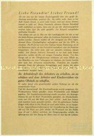 Aufruf der SPD zur sächsischen Landtagswahl 1929
