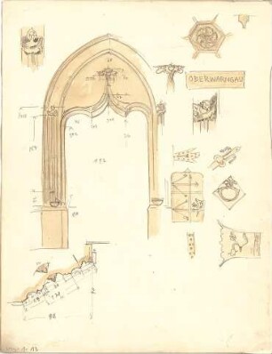 Weysser, C. Fritz; Bayern; Miesbach; Bauaufnahmen (Zeichenheft) - Portal in Oberwarngau (Teilansicht, Details)