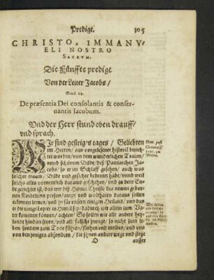 Christo, Immanueli Nostro Sacrum. Die Fünffte predigt Von der Leiter Jacobs ...