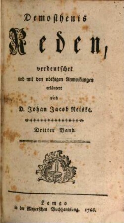 Demosthenis und Aeschinis Reden, Dritter Band