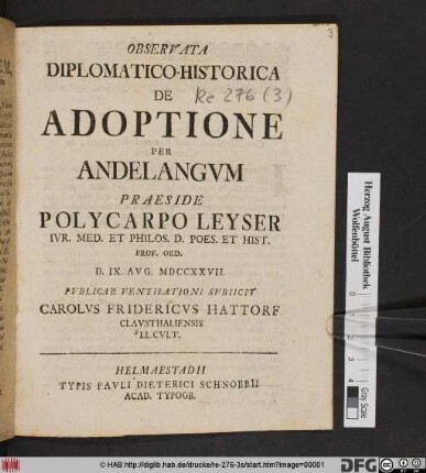 Observata Diplomatico-Historica De Adoptione Per Andelangvm