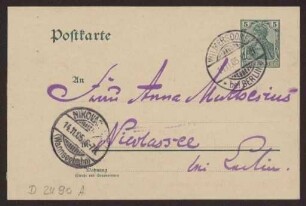 Schreiben an Anna Muthesius (Postkarte)