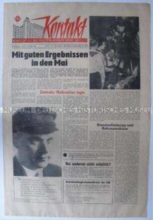 Betriebszeitung des VEB Elektro-Apparate-Werke J.W.Stalin u.a. zur Vorbereitung des 1. Mai