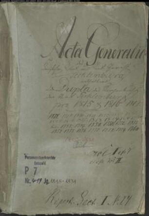 Kirchenbuchduplikat (GHT 1815-1860) der evangelischen Gemeinde. (Gemeinde: Evangelische Gemeinde)